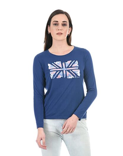 Womens Round Neck Printed Embellished Top