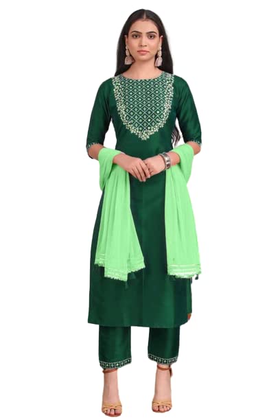 t Silk Embroidery Kurta With Pent And Dupatta Se