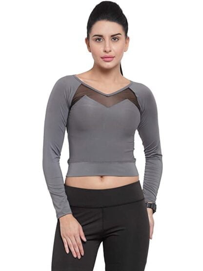 Solid Slim fit with Mesh Women Sports T-Shirt for Gym
