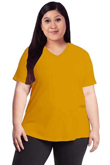 Women's Plus Size T-Shirt V Neck Half Sleeves 100% Cotton Multicolor Plain Tshirt