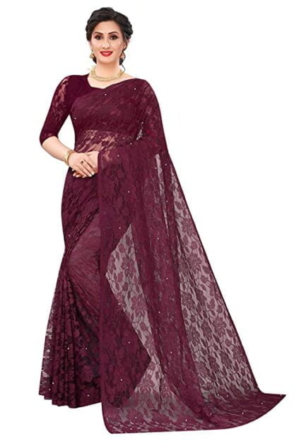 Women's & Girl's Net Saree With Blouse Piece